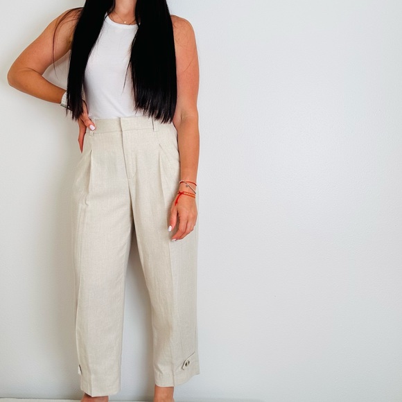 Zara cropped trousers pleated neutral pants - Picture 2 of 11